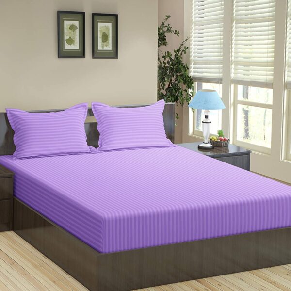 " Double Size Satin Dyed Stripe Bedding Set in Purple, Striped Satin Dye Purple Double Size Bed Sheet Set, Satin Dyed Stripe Purple Double Size Bed Linens, Double-Sized Purple Striped Satin Bed Covers, Striped Satin Bed Set in Regal Purple - Double Size, Double Size Bedding Set - Purple Satin Dyed Stripes, Elegant Satin Dyed Stripe Purple Double Sized Bedding, Luxurious Double Sized Striped Satin Purple Bed Sheet Set, Double Size Satin Bed Sheets with Dyed Stripes in Purple, Satin Dyed Stripe Purple Bed Cover Set - Double Size, printed cotton double size bedsheet set. Cotton Printed Bedsheet set in ahmedabad, cotton printed bedsheet set in gujarat, Double Bedsheet in ahmedabad, bedsheet manufacturer in ahmedabad. "