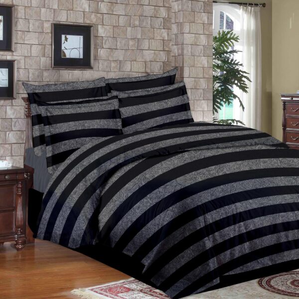 " Cotton Multi Design Double Size Bed Sheet Set, Stripes Black & Grey Printed Bed Sheet, Contemporary Cotton Design for Double Size Bed Sheets, Modern Black & Grey Stripes Cotton Bed Sheets, Full-Size Cotton Bed Sheet with Multi Design Stripes, Striped Print Bed Sheet in Black & Grey for Double Bed, Sophisticated Black & Grey Stripes Double Size Bed Sheet, Dual Shade Stripes Printed on Cotton Double Size Bed Sheet, Comfort Cotton Double Size Bed Sheet in Stripes Design, Black and Grey Stripes Designed Cotton Bedding Set, printed cotton double size bedsheet set. Cotton Printed Bedsheet set in ahmedabad, cotton printed bedsheet set in gujarat, Double Bedsheet in ahmedabad, bedsheet manufacturer in ahmedabad."